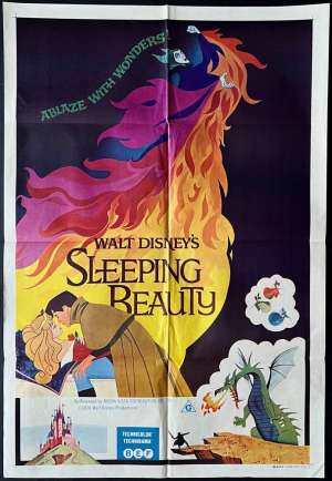 Sleeping Beauty Poster One Sheet Original 1970 Re-Issue Walt Disney