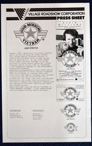 Good Morning Vietnam Movie Press Sheet Robin Williams