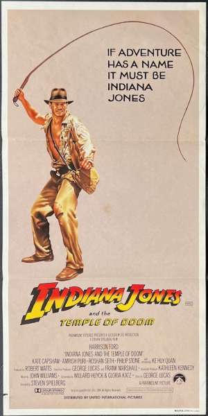 Indiana Jones And The Temple Of Doom Poster Original Daybill 1984 Advance whip art