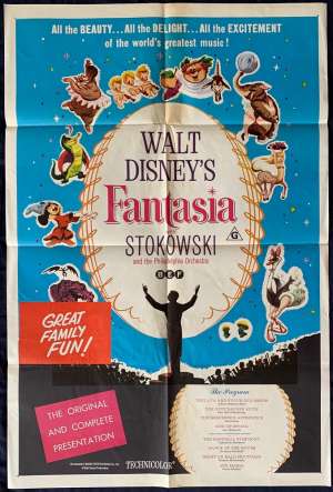 Fantasia Poster Original One Sheet 1970&#039;s Re-Issue Disney Mickey Mouse