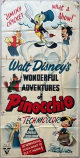 Pinocchio Poster Three Sheet Original Ultra Rare 1945 Re Issue Disney