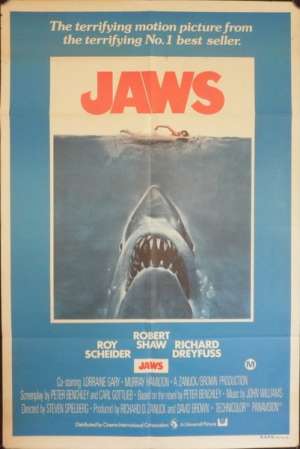 Jaws Poster Original One Sheet 1975 Re-Issue Robert Shaw Shark