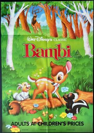 Bambi Poster Original One Sheet 1989 Re-Issue Disney Thumper Deer