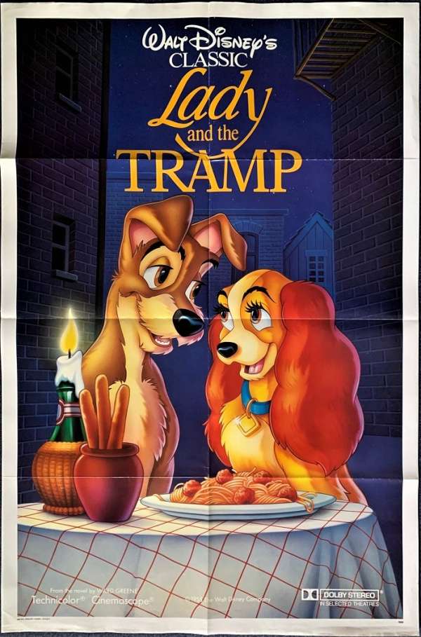 1991 Disney Lady and the Tramp Original One Sheet Postcard Movie Poster 