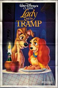 Lady And The Tramp Movie Poster Original One Sheet Disney 1988 Re-Issue