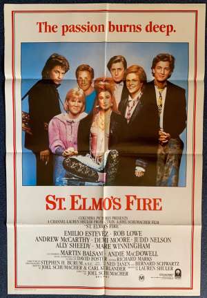 St Elmos Fire Movie Poster Original One Sheet Rob Lowe Demi Moore Emilio Estevez