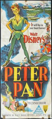 Peter Pan Poster Daybill Original Ulra Rare 1953 Disney RKO Best Art