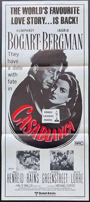 Casablance Daybill Poster Rolled Original 1980 Re-Issue Bogart
