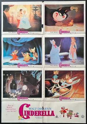 Cinderella 1950 Poster Original Photosheet 1984 Re-Issue Disney Animation