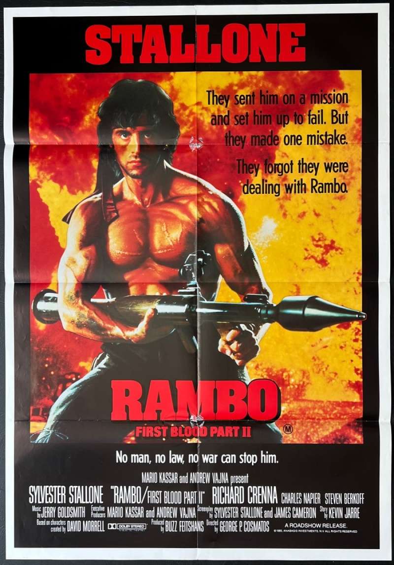 All About Movies Rambo First Blood Part 2 Poster Original One Sheet 1985 Sylvester Stallone