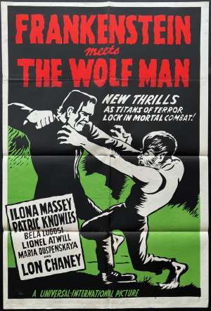 Frankenstein Meets The Wolf Man Poster Original One Sheet 1963 RI