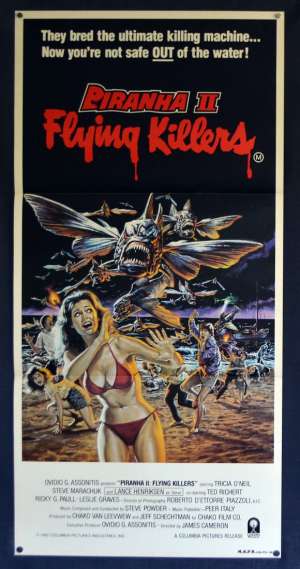 Piranha II Flying Killers Movie Poster Original Daybill 1981 James Cameron