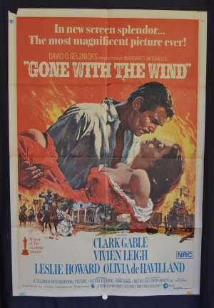 Gone With The Wind 1939 poster Clark Gable Vivien Leigh 1968 RI One Sheet