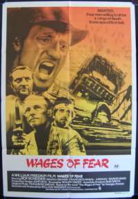 Wages Of Fear 1970&#039;s Roy Scheider One Sheet Australian movie poster